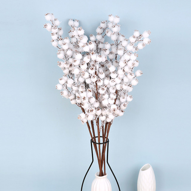 57CM Winter Artificial White Berry Branch Berries Fake Plant